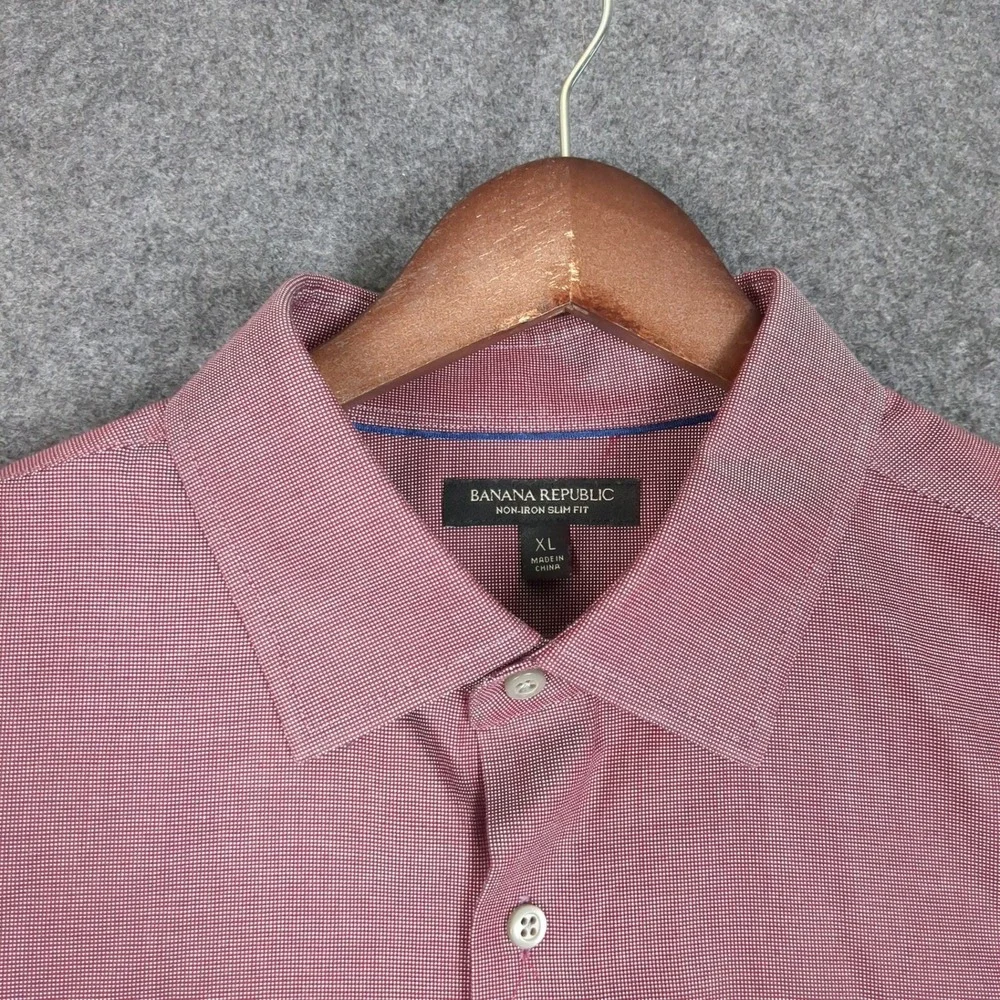Banana Republic Mens XL Non-Iron Slim Fit Dress Shirt Micro-Check Long Sleeve